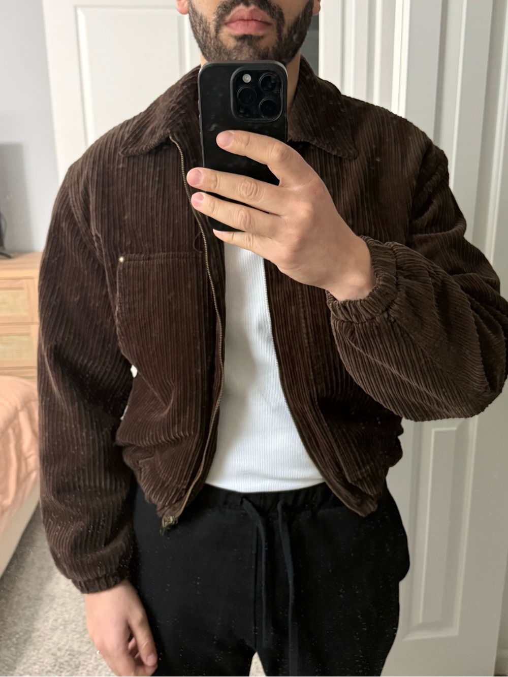 Zara Men's Dark Brown Corduroy Bomber Jacket